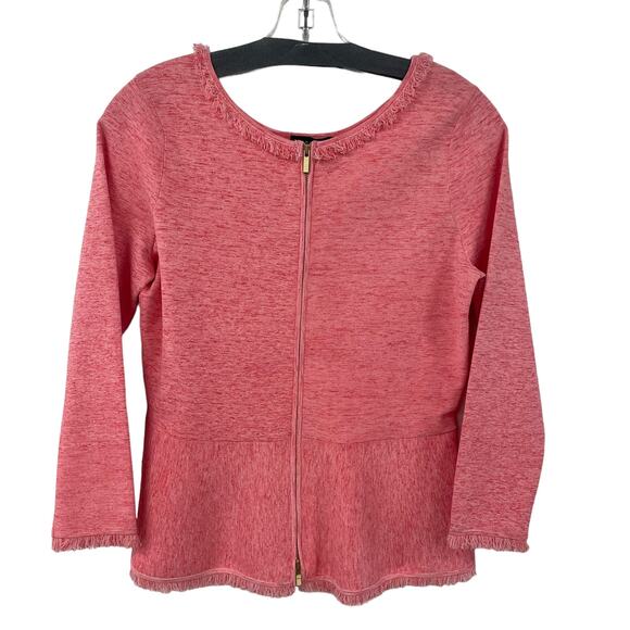 Carlisle Collection Peplum Hem Fringe Trim Pink Zip Up Front Jacket Small - Picture 1 of 7